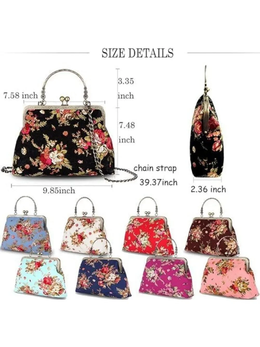 Vintage Floral Top-Handle Handbag, Kiss Lock Evening Bag for Women, Chic Purse